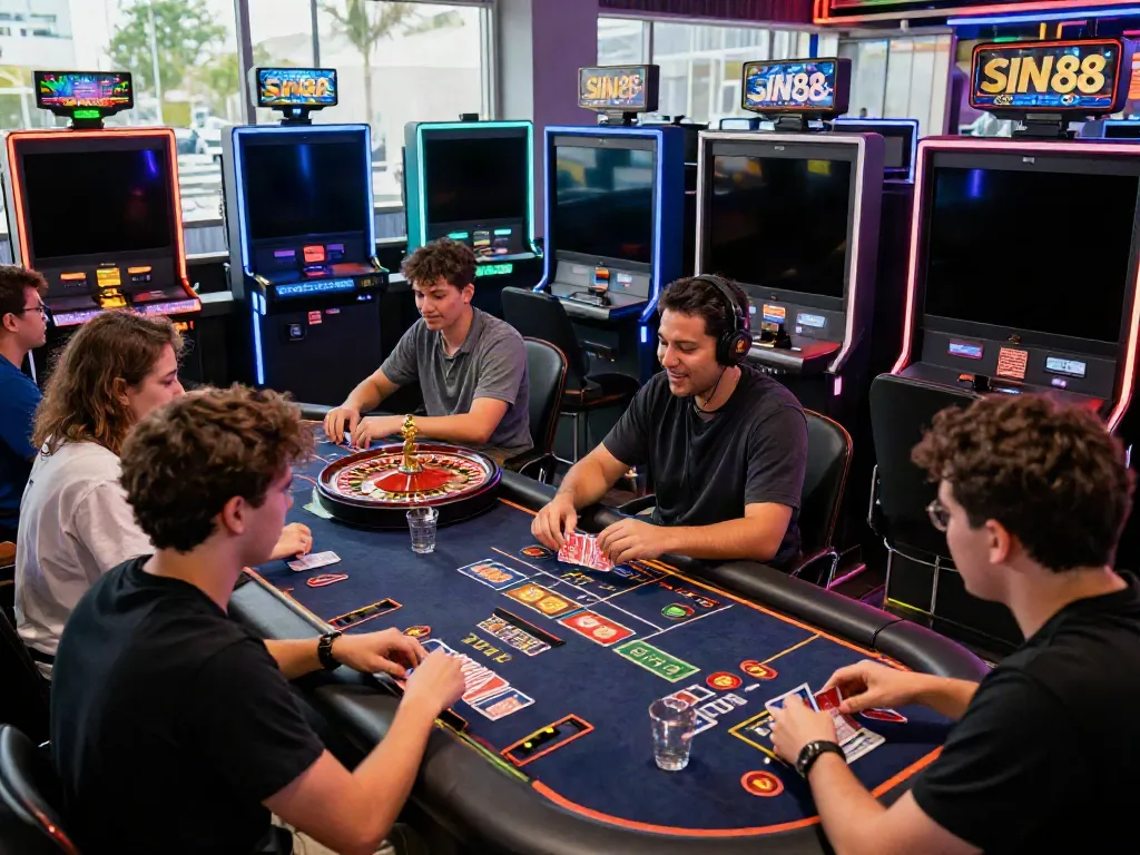 Friends enjoying a thrilling session at SIN88 while engaging in various online gaming activities.
