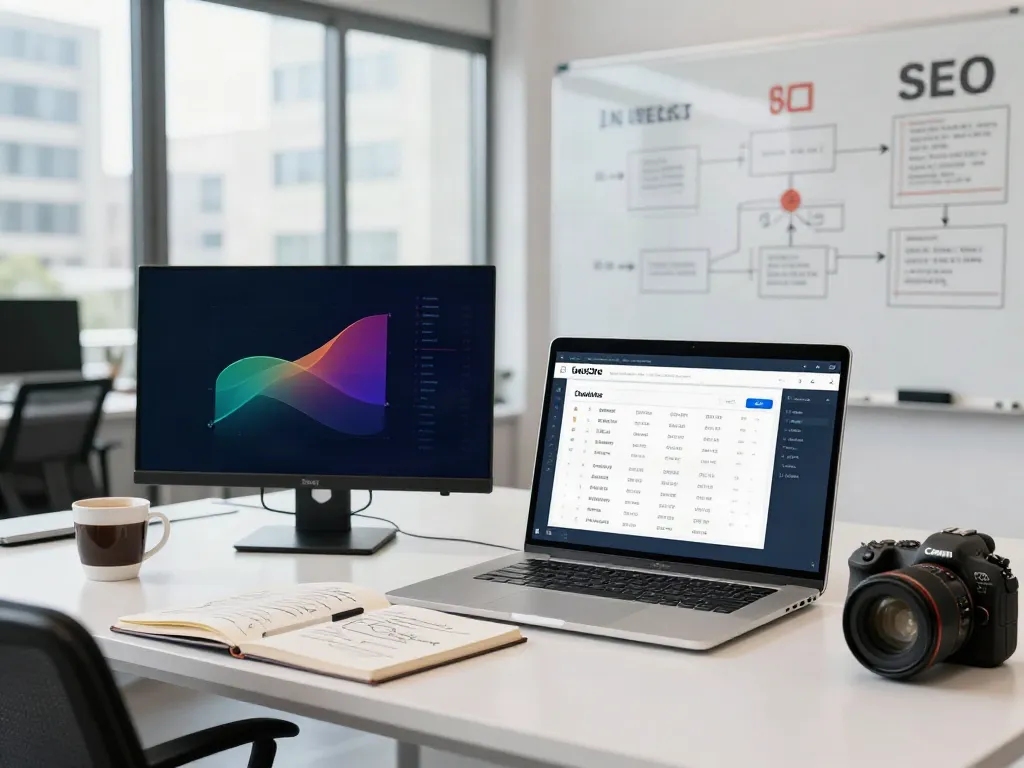 Instant indexing strategies visualized in a modern office workspace.