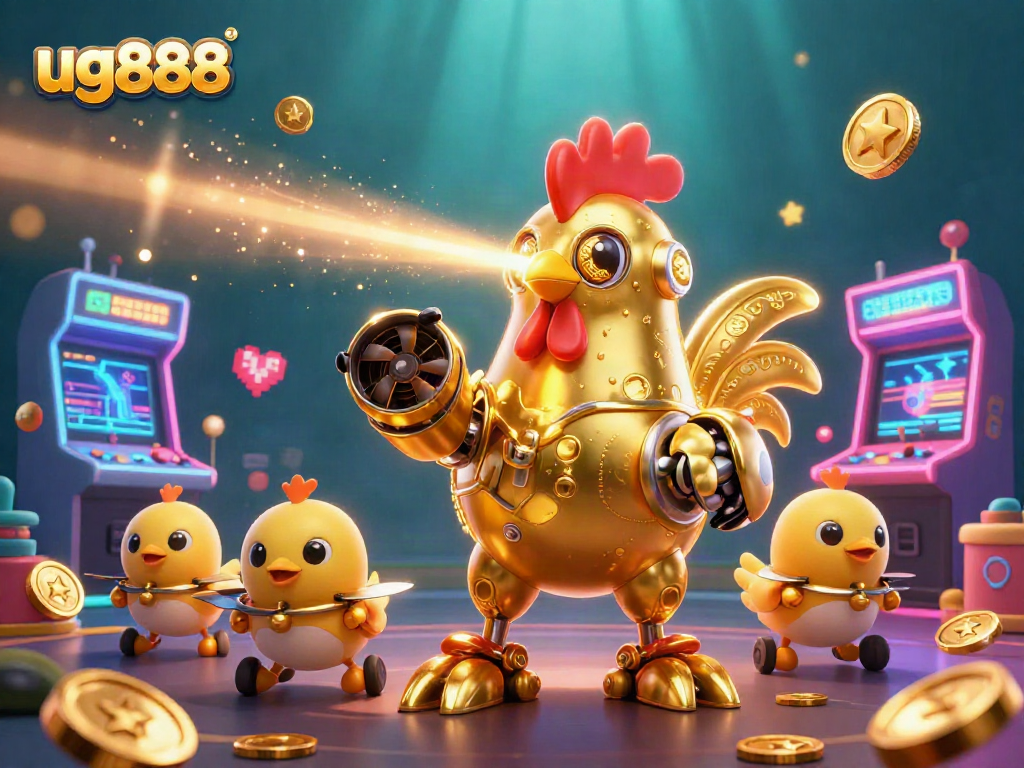 Engage with the dynamic 3D artistic scene of ug888, showcasing a thrilling casino adventure.