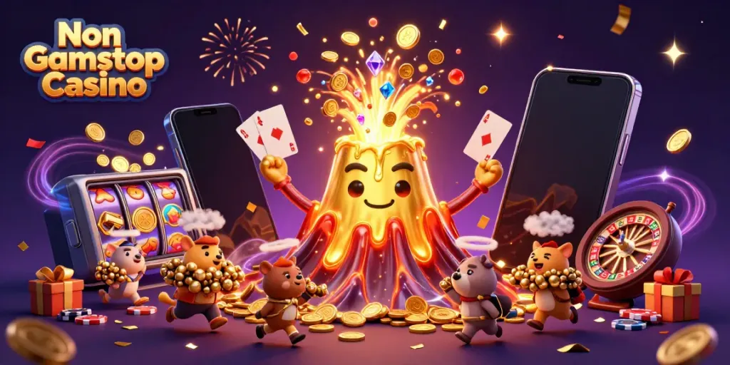 Experience the thrill at Non Gamstop Casino with a vibrant eruption of excitement and rewards.