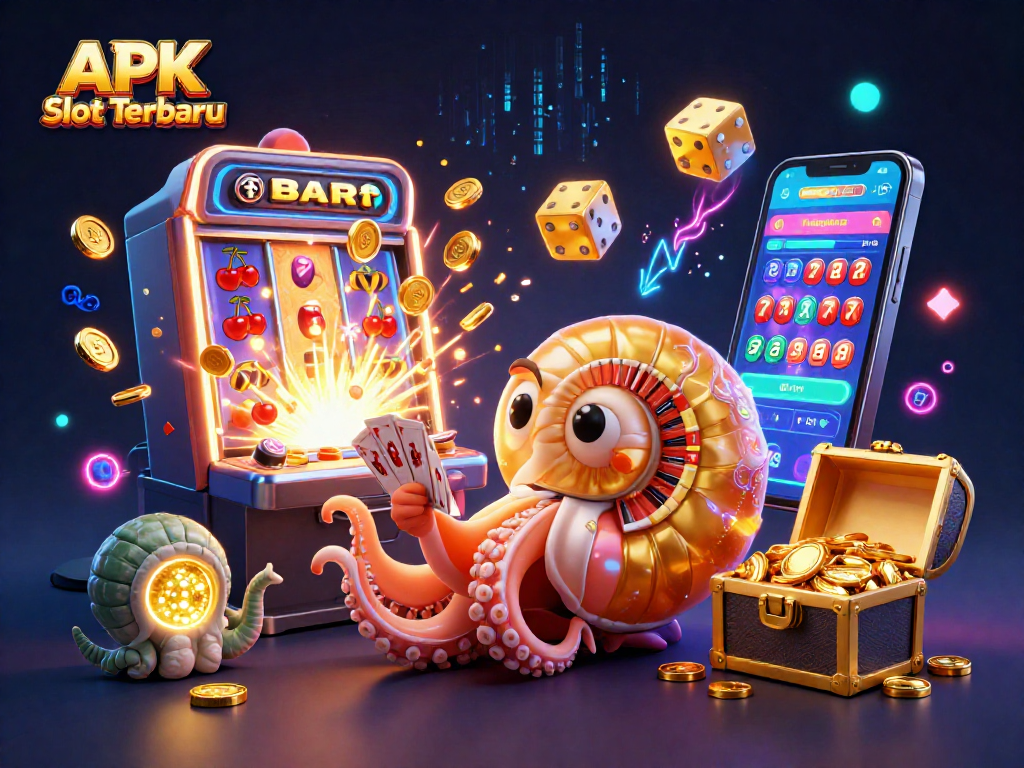 Spin your luck with APK Slot Terbaru's vibrant scene of a jackpot bursting 3D casino adventure.