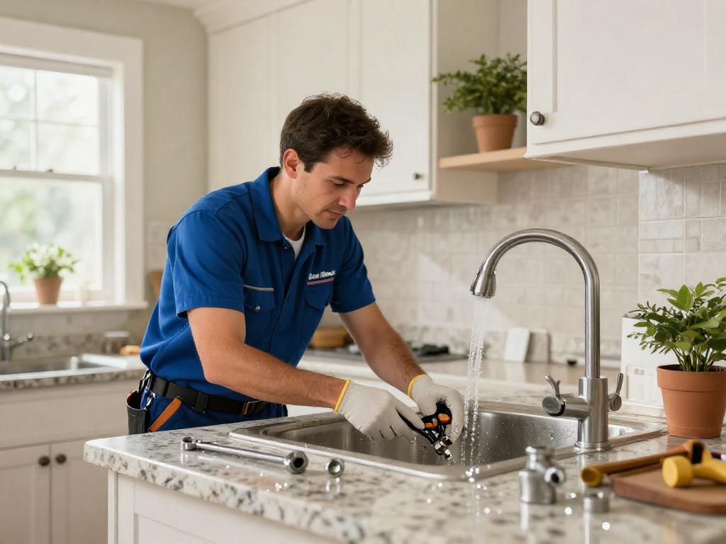 Professional plumber from Blue Moon Plumbing and Rooter fixing a kitchen sink