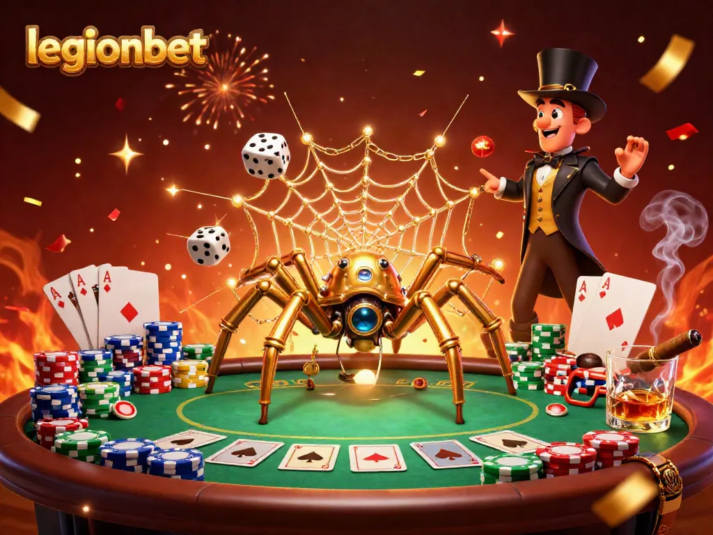 Play exciting games at legionbet with energetic poker elements and a whimsical steampunk scene.
