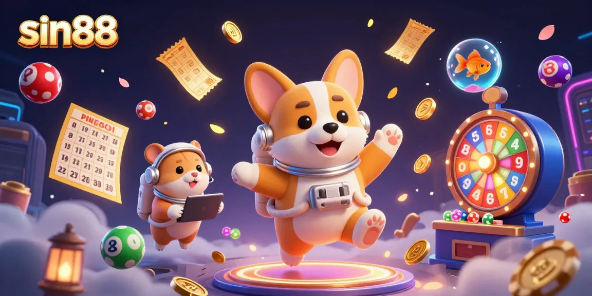 Engage in thrilling games at sin88 with an astronaut corgi in a vibrant space casino.