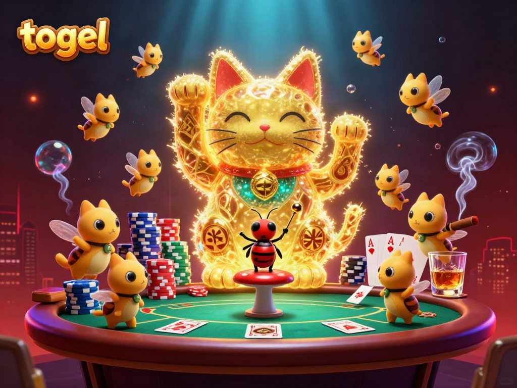Engage with togel strategies in a vibrant 3D scene full of casino elements and energy.