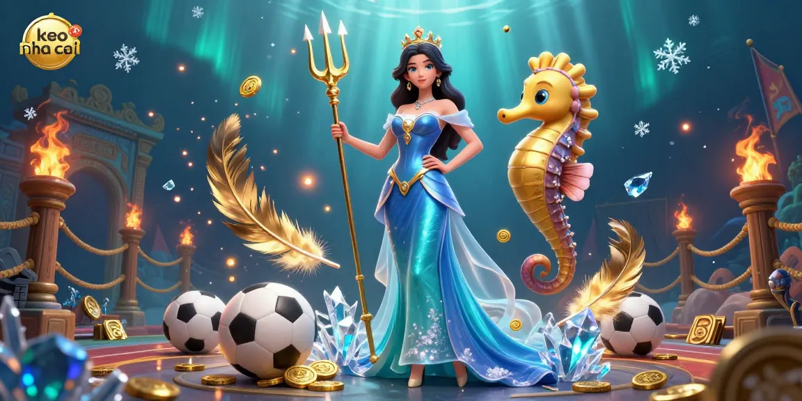 Betting on keo nha cai with a glowing pearl and a trident-wielding king in a rich underwater scene.