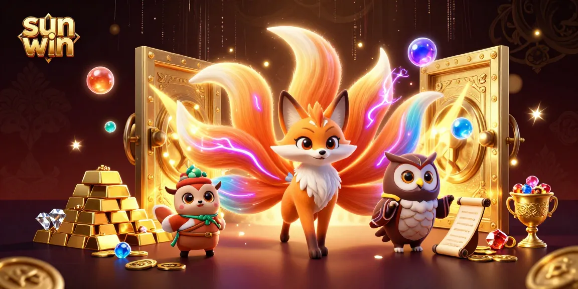Experience thrilling gameplay at sun win with dazzling treasures and animated spirits in a captivating scene.